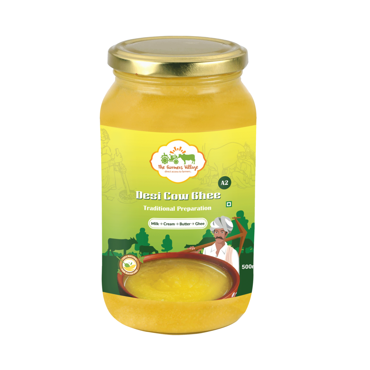 Desi Cow (A2) Ghee - 500ml (Traditional Preparation)